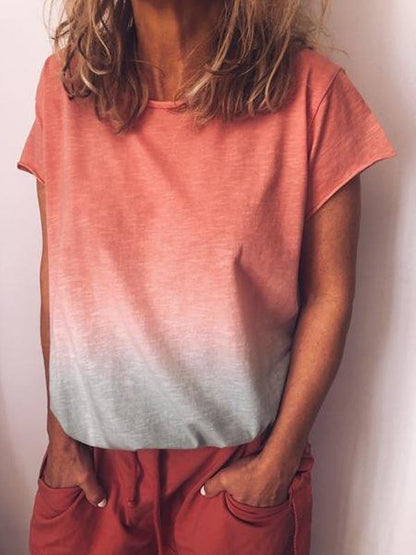 Plus Size Round Neck Gradient Fringed T-shirt