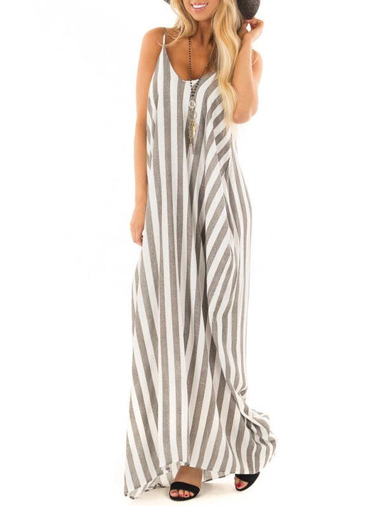 Sexy Spaghetti-neck Stripes Maxi Dresses