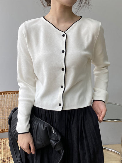 Chic Simple 4 Colors Buttoned V-Neck Long Sleeves Knitted Cardigan