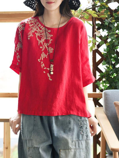 Loose Embroidered Cotton T-shirt
