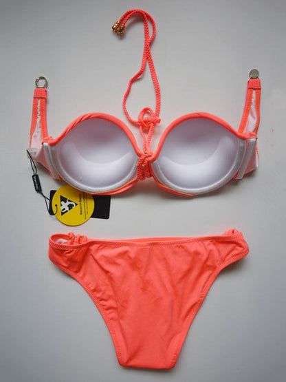 Plain Halterneck Backless Bikini Swimsuit