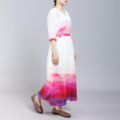 Ethnic Style Casual V-Neck Half Sleeve Dress