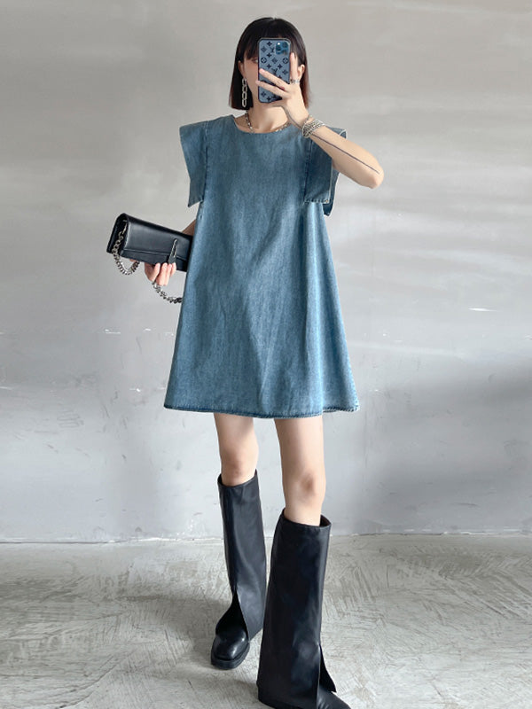 Stylish Denim Split-Joint Sleeveless Vest H-Line Mini Dress