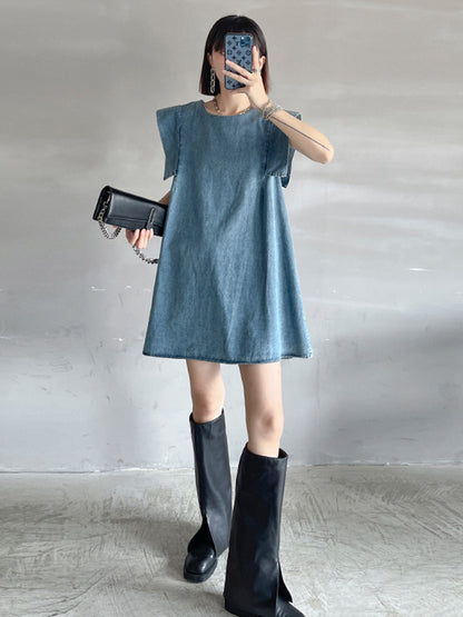 Stylish Denim Split-Joint Sleeveless Vest H-Line Mini Dress