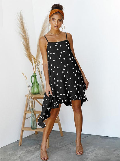 Bohemia Spaghetti-neck Dot Mini Dresses