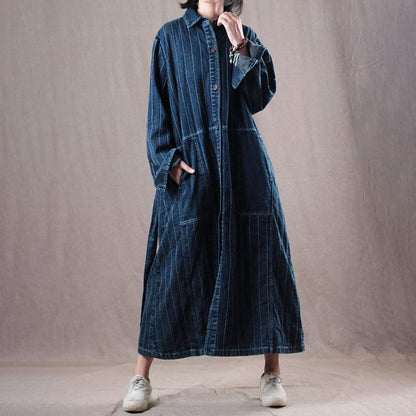 Denim Loose Long Belt Women Coat