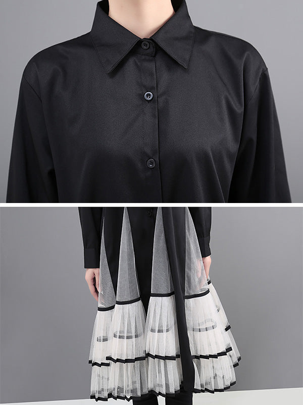 Loose Stitching Mesh Lapel Dress