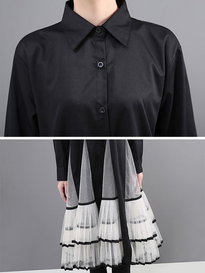 Loose Stitching Mesh Lapel Dress