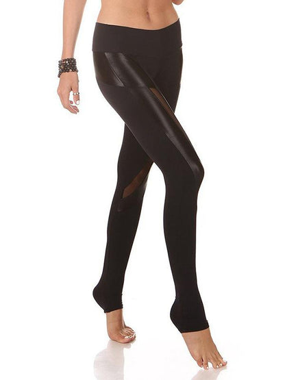 Mesh Split-joint PU Leather Sports Legging