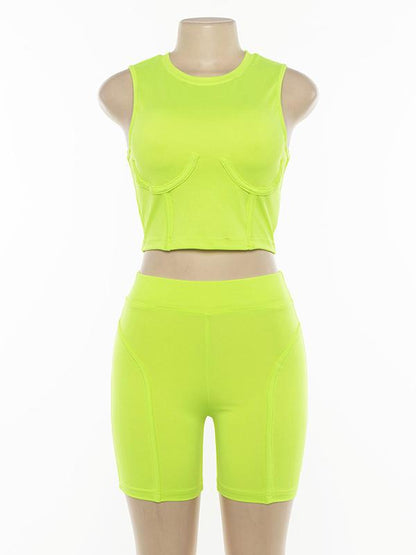 Solid Sleeveless Skinny Leg Sports Suit