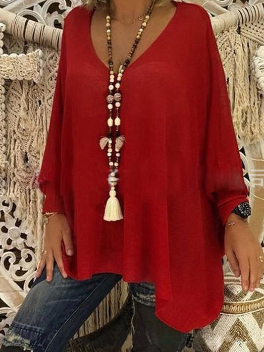 Casual Loose V-neck Blouses Top