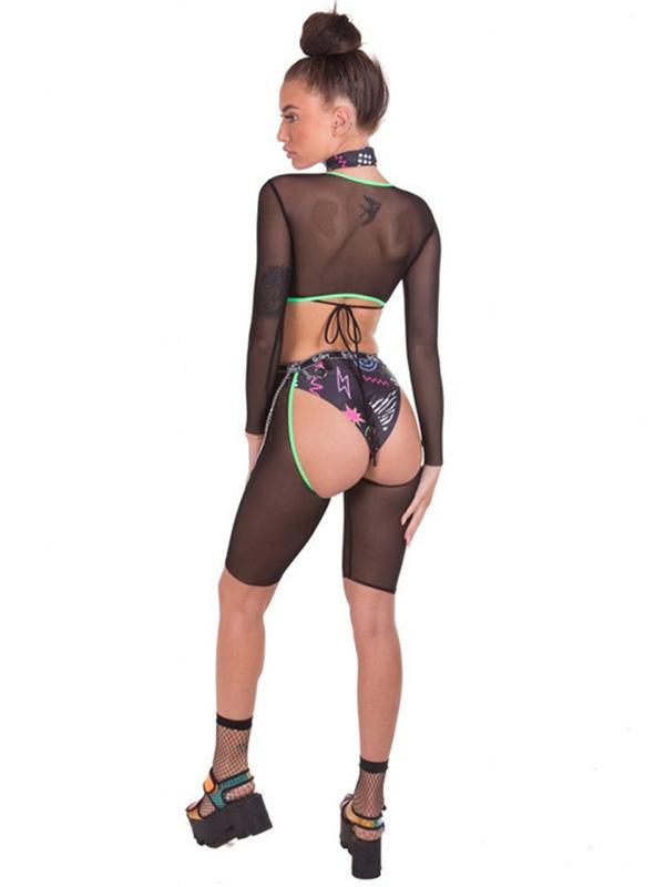 Sexy Mesh Split-Front T-Shirt Tops