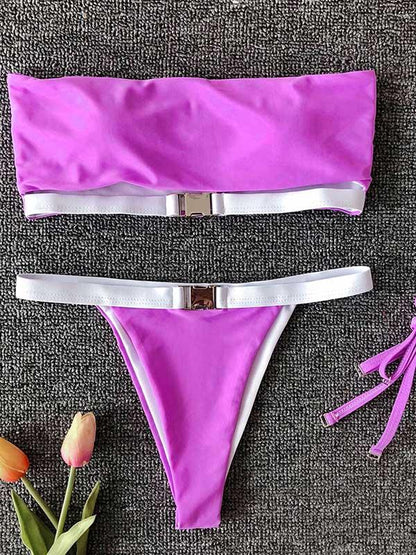 Leopard Contrast Color Bikini Swimsuit