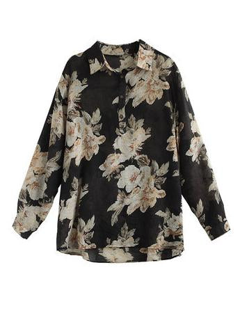 Artistic Retro Floral Shirt Blouse Tops