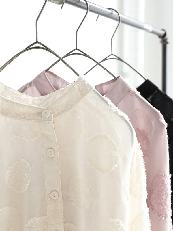 Stylish Buttoned Stand Collar Long Sleeves Blouse Tops