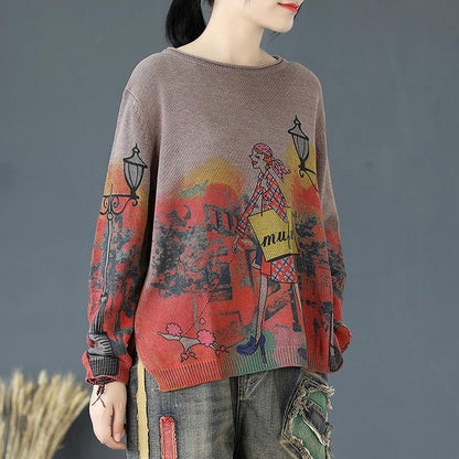 Buykud Simple Natural Comfortable Print Knitted Shirt