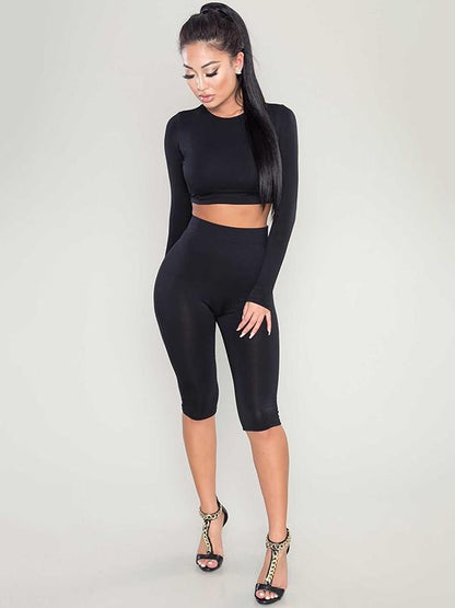Solid Long Sleeve Tee And Leggings Suits