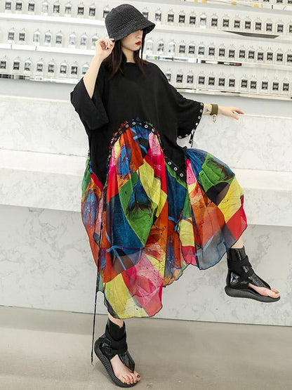 Summer Chiffon  Oversize Printed Split-joint Dress