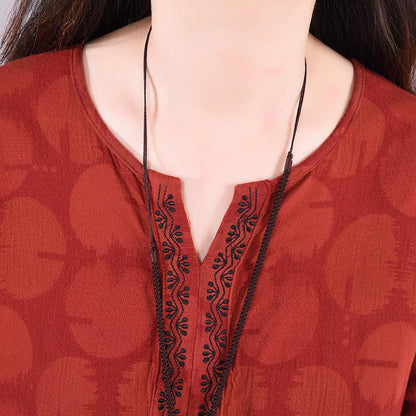 Buykud Dots Embroidery V-Neck Pullover Casual Loose Dress