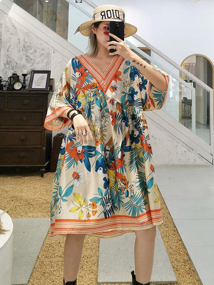 Casual Retro Printed Collect Waist Mini Dress