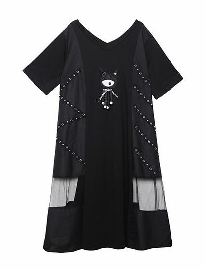 Mesh Split-joint Short Sleeves Dress