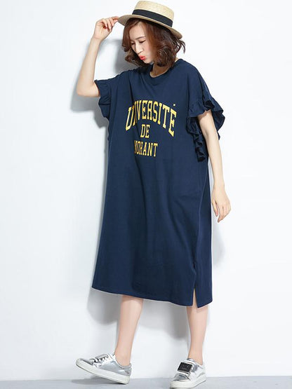 Falbala Letter Short Sleeves Dress