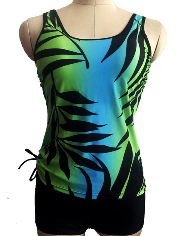 Vest Contrast Leaf Printed Tankini Swimsuit