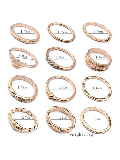 12pcs Vintage Carving Rings Accessories