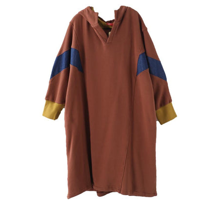 Buykud Color Matching Comfortable Loose Hooded Dress