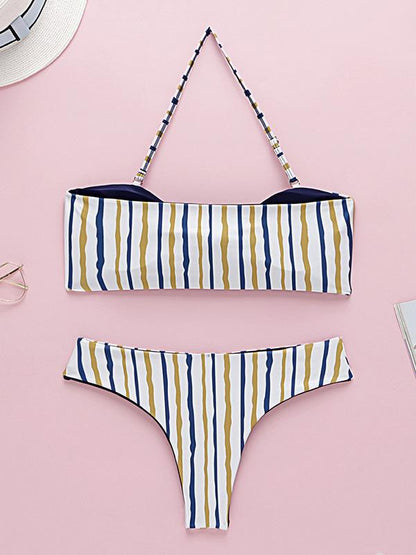 Sexy Striped Bow-embellished Bikini