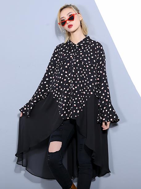 Split-joint Chiffon Polka-dot Loose Plus Size Midi Dresses