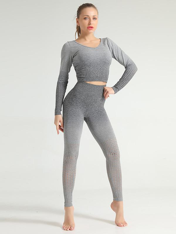 Wrap Long Sleeves Gradient Yoga Suits