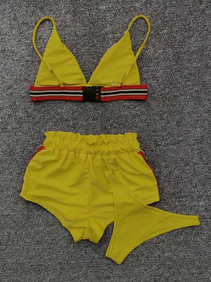 Three-Piece Triangle Ruched Bikini Swimsuit