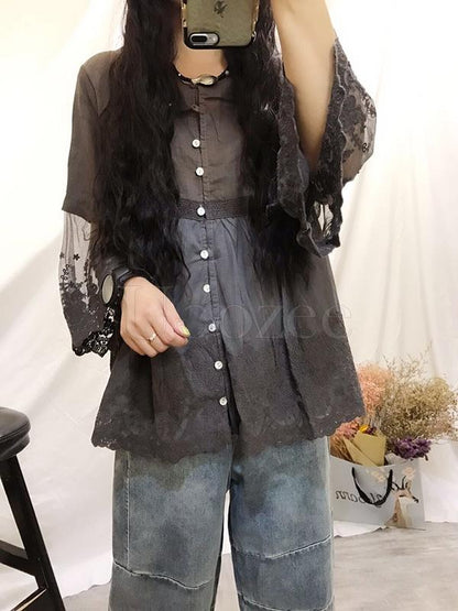 Retro Lace Embroidered Gauze Sleeves Shirt