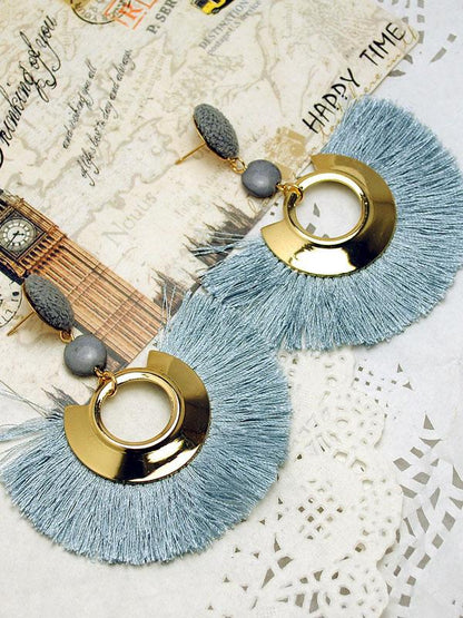 Tasseled Metal Ring Pretty Earrings