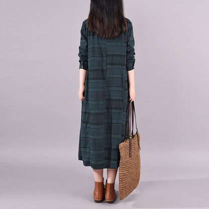 Buykud Comfortable Round Neck Casual Striped Loose Dress