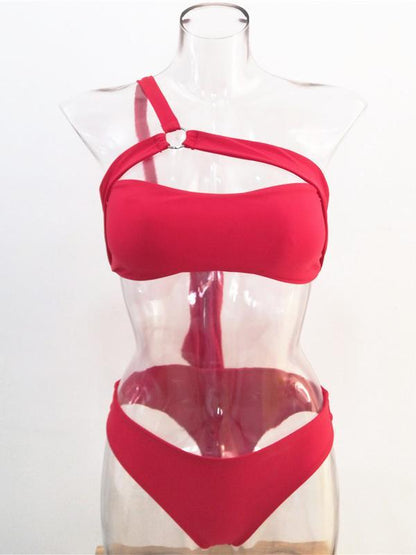 Single Shoulder Bandeau Bikinis Swimwear