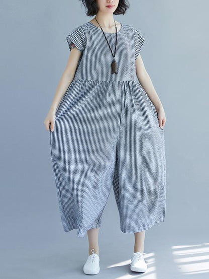Loose Empire V-neck Plaid Jumpsuit