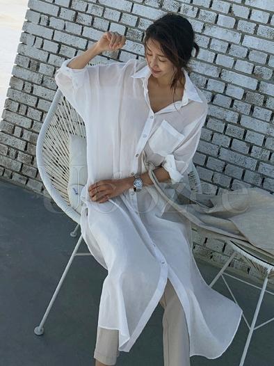 Loose Split-side Light White-shirt
