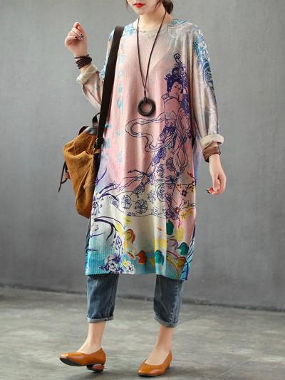 Loose Printed Knitting Sweater Dresses