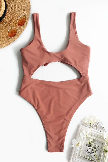 Plain Hollow One-piece Swimwear