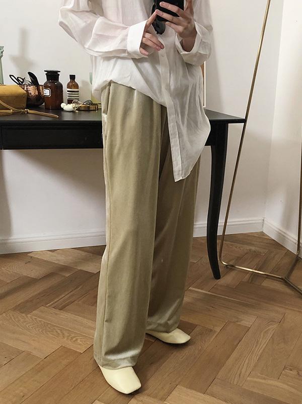 Velvet Wide-leg Loose Solid Empire Pants