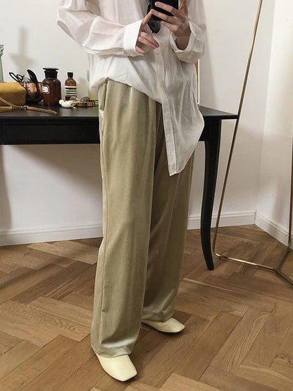 Velvet Wide-leg Loose Solid Empire Pants