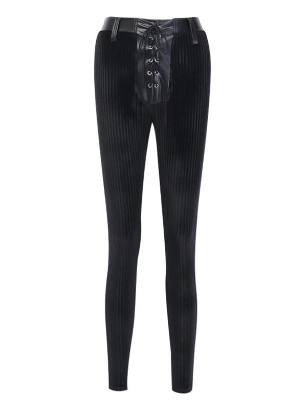 Solid Wrap Split-Joint PU Casual Pants Bottoms