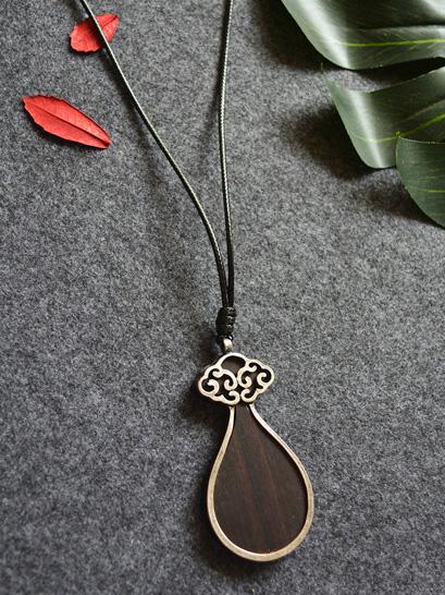 Drop Pendant Black Wood Necklace