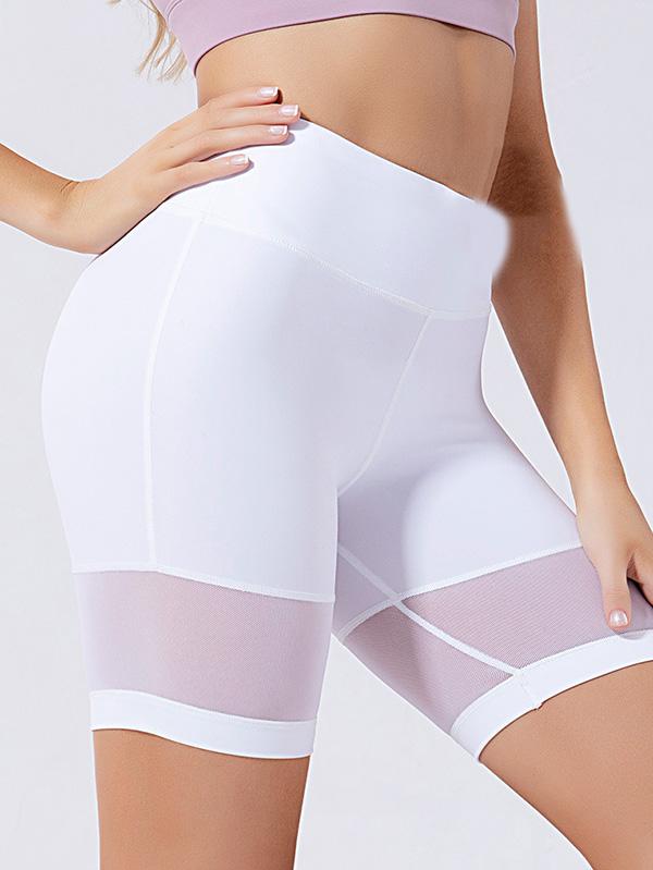Solid Color Mesh Split-Joint High-Waisted Sports Shorts