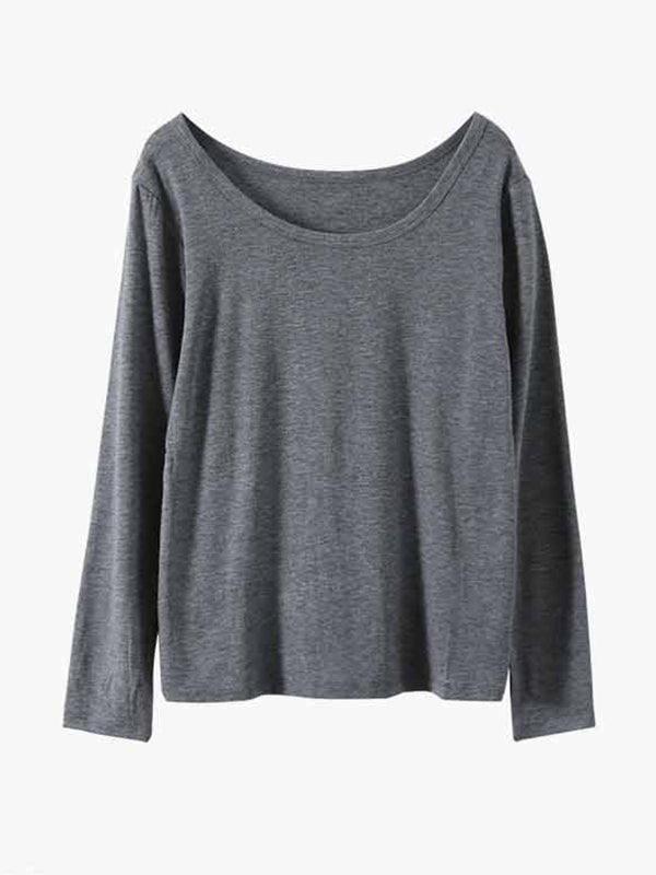 Casual Solid Color Long Sleeves Round-Neck T-Shirt Tops