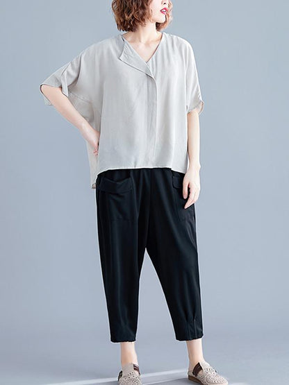 Loose Solid Batwing Sleeves Shirt
