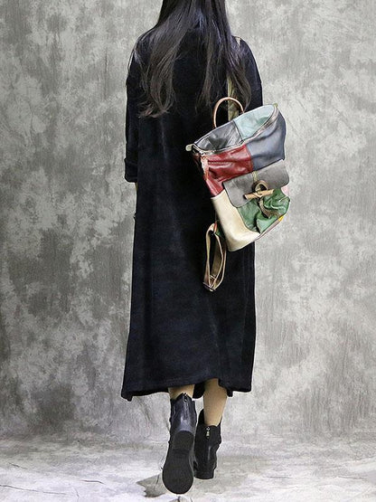 Loose Vintage Split-joint With-pockets Long Dress