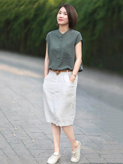 Solid High-low Short Sleeves Shirt